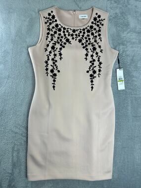 Calvin Klein Pink Blush Scuba Cocktail Sheath Dress Beaded Size 14 NWT Formal